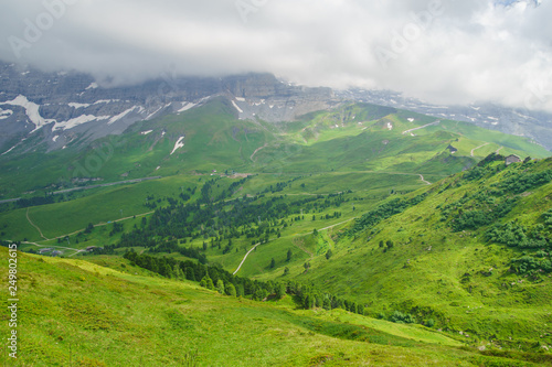 Alpine peaks landskape background. Jungfrau, Bernese highland. Alps, tourism, journey, hiking. © Acronym