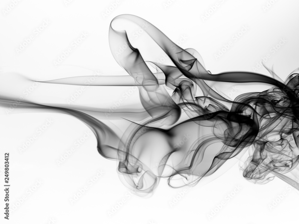 Black smoke abstract isolated on white background, fire design