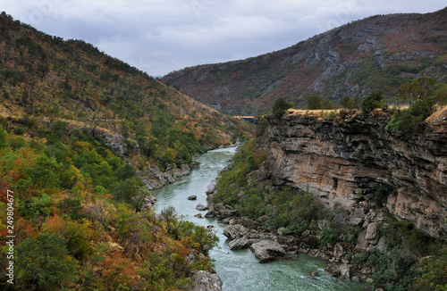 Moraca river canyon at autumn, nature landscape. Montenegro