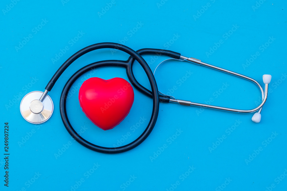 stethoscope with red heart on blue background stethoscope with red heart on blue background