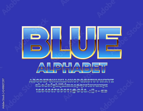 Vector glossy Blue Font. Chic Alphabet Letters, Numbers and Symbols.