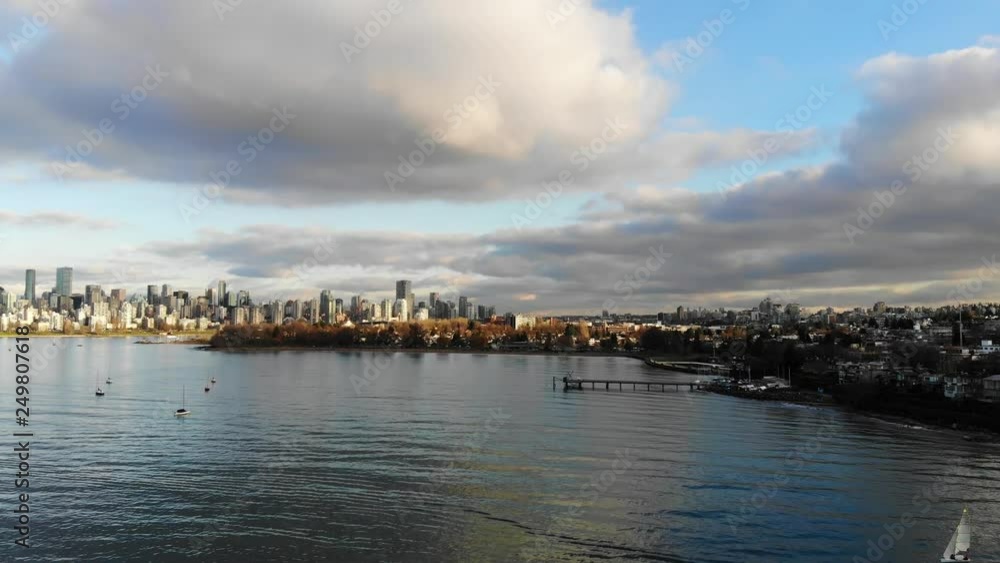 left aerial sweep of downtown vancouver and burrard inlet left aerial sweep of downtown vancouver and burrard inlet