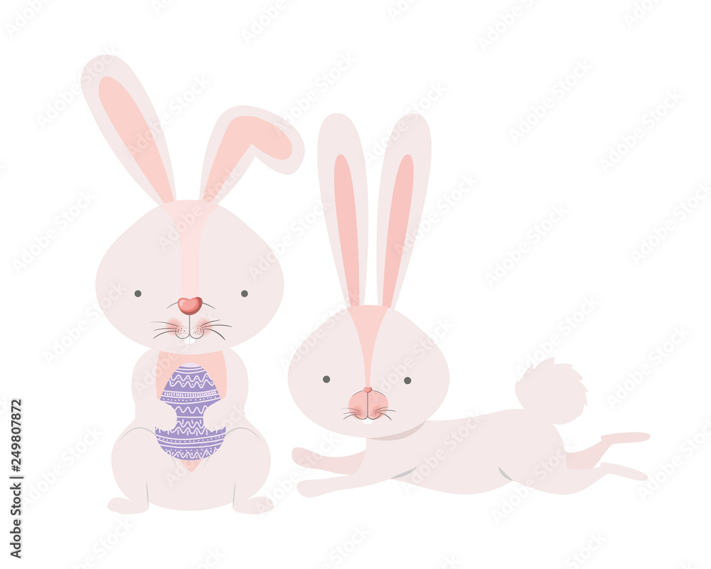 easter rabbits with egg isolated icon easter rabbits with egg isolated icon