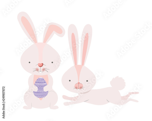 easter rabbits with egg isolated icon © grgroup