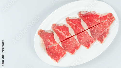 raw beef on a plate .