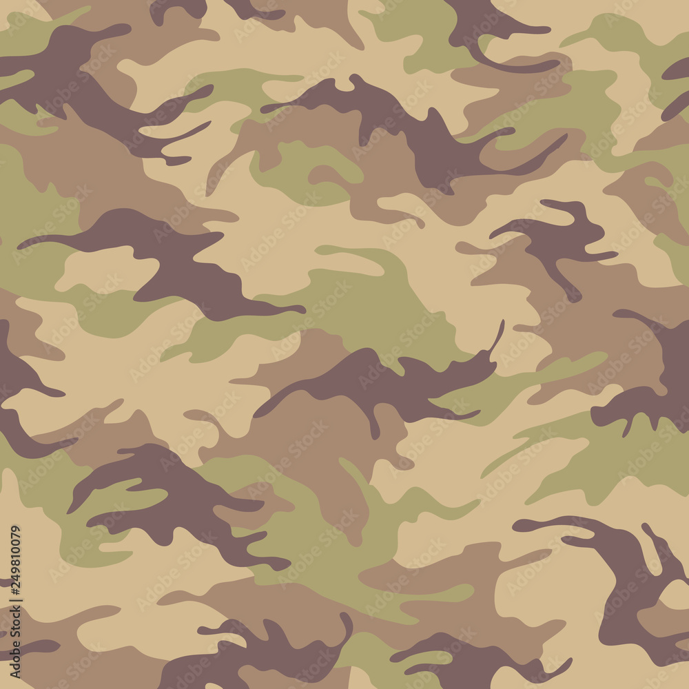 Fototapeta premium Seamless camouflage pattern. Khaki texture, vector illustration. Camo print background. Abstract military style backdrop