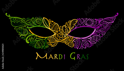Mardi gras holiday. Greeting card design with ornate mask