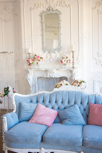 blue sofa in the interior