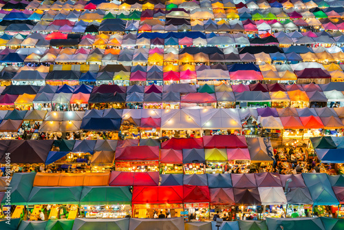 Colorful tents at street market photo