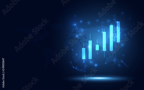 Futuristic raise Candle stick chart digital transformation abstract business background. Big data and business growth currency stock and investment economy . Vector illustration photo