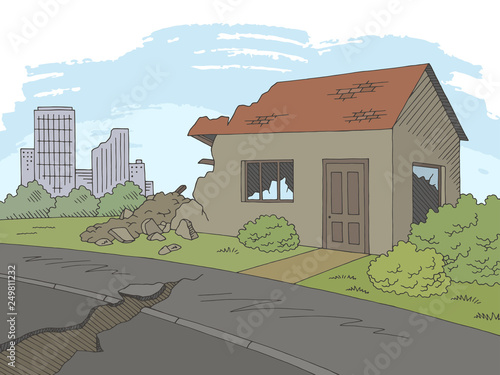 Earthquake graphic color landscape city sketch illustration vector