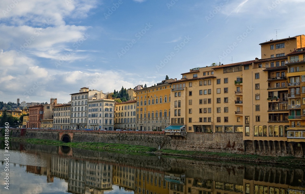 Florence, Italy - view over Arno River in Florence, Italy. Florence architecture.