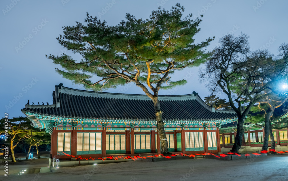 Korean traditional palace at night