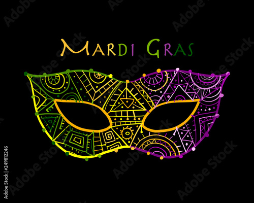 Mardi gras holiday. Greeting card design with ornate mask