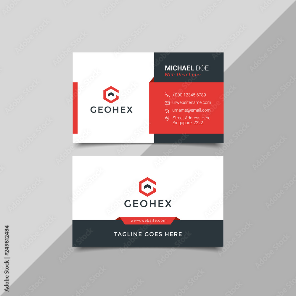 Modern business card template red black colors. Flat design vector abstract creative - Vector - obrazy, fototapety, plakaty 