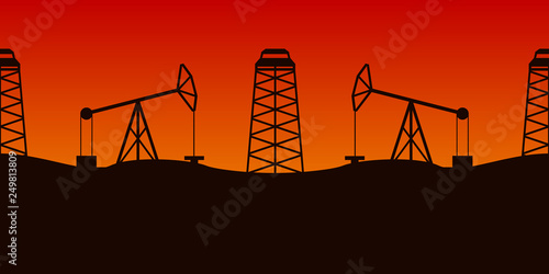 Oil field in desert. Seamless background. Vector illustration.