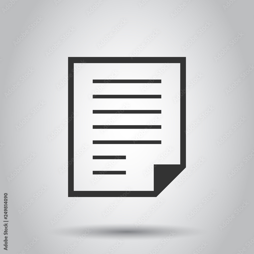 Document note icon in flat style. Paper sheet vector illustration on white background. Notepad document business concept. Document note icon in flat style. Paper sheet vector illustration on white background. Notepad document business concept.