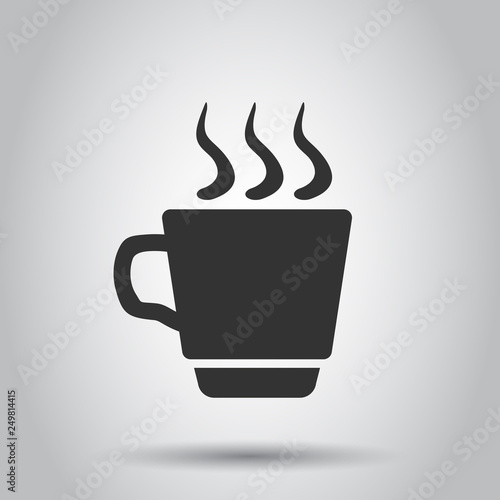 Coffee, tea cup icon in flat style. Coffee mug vector illustration on white background. Drink business concept.
