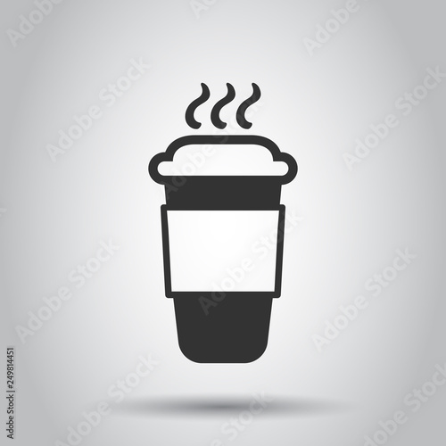 Coffee, tea cup icon in flat style. Coffee mug vector illustration on white background. Drink business concept.
