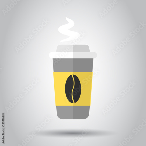 Coffee, tea cup icon in flat style. Coffee mug vector illustration on white background. Drink business concept.