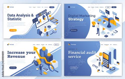 Flat Modern design of website template - Business and Strategy set