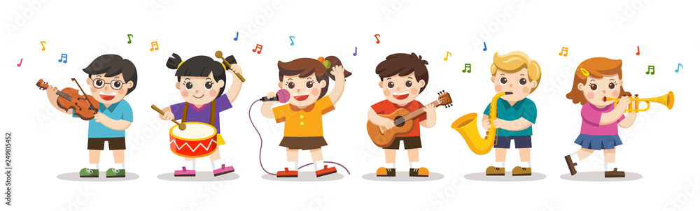 Set Illustration of Kids Playing Musical instruments. Hobbies and interests. Set Illustration of Kids Playing Musical instruments. Hobbies and interests.