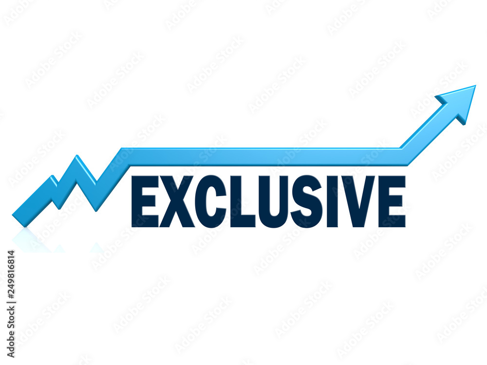 Exclusive word with blue grow arrow Exclusive word with blue grow arrow
