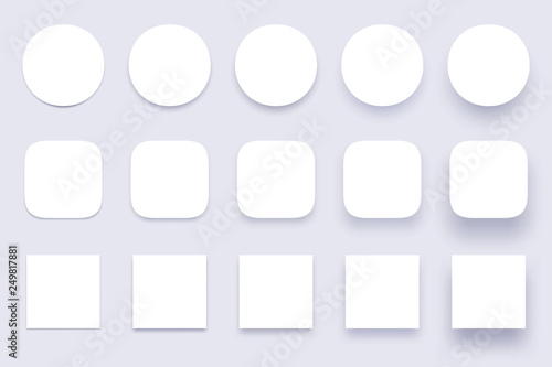 Button shadows. Simple shape shadow, clear buttons badges and miscellaneous shapes material shadows isolated 3d realistic vector set