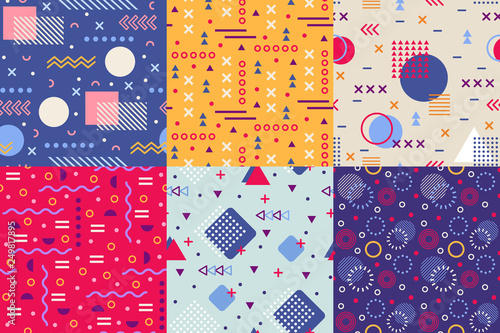 Memphis funky pattern. Retro 90s abstract shapes backgrounds. Creative shape texture poster seamless vector background patterns