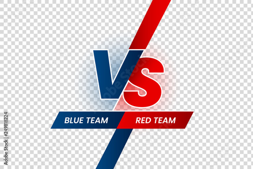 Versus duel headline. Battle red vs blue team frame, game match competition and teams confrontation isolated vector illustration