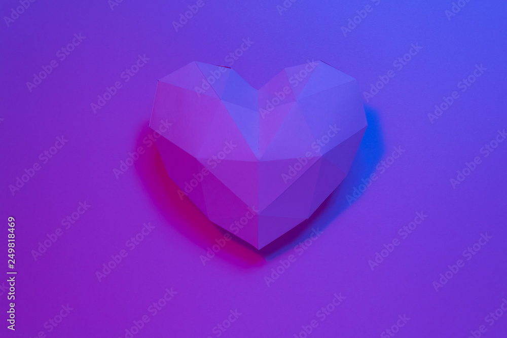 Paper hearth with shadow. Pink polygonal paper heart Paper hearth with shadow. Pink polygonal paper heart