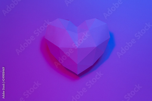 Paper hearth with shadow. Pink polygonal paper heart