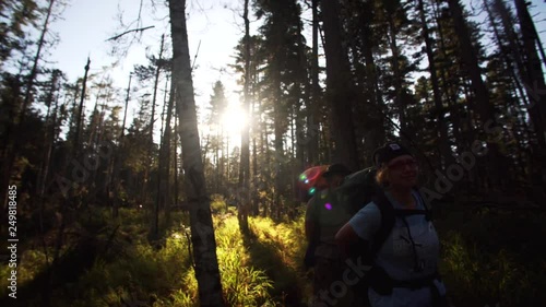 Wallpaper Mural Slider shot: tourists walk through autumn and sunny Sikhote-Alin Nature Reserve forest. It's a biosphere reserve in Russia for the endangered Siberian tiger founded in 1935. Torontodigital.ca