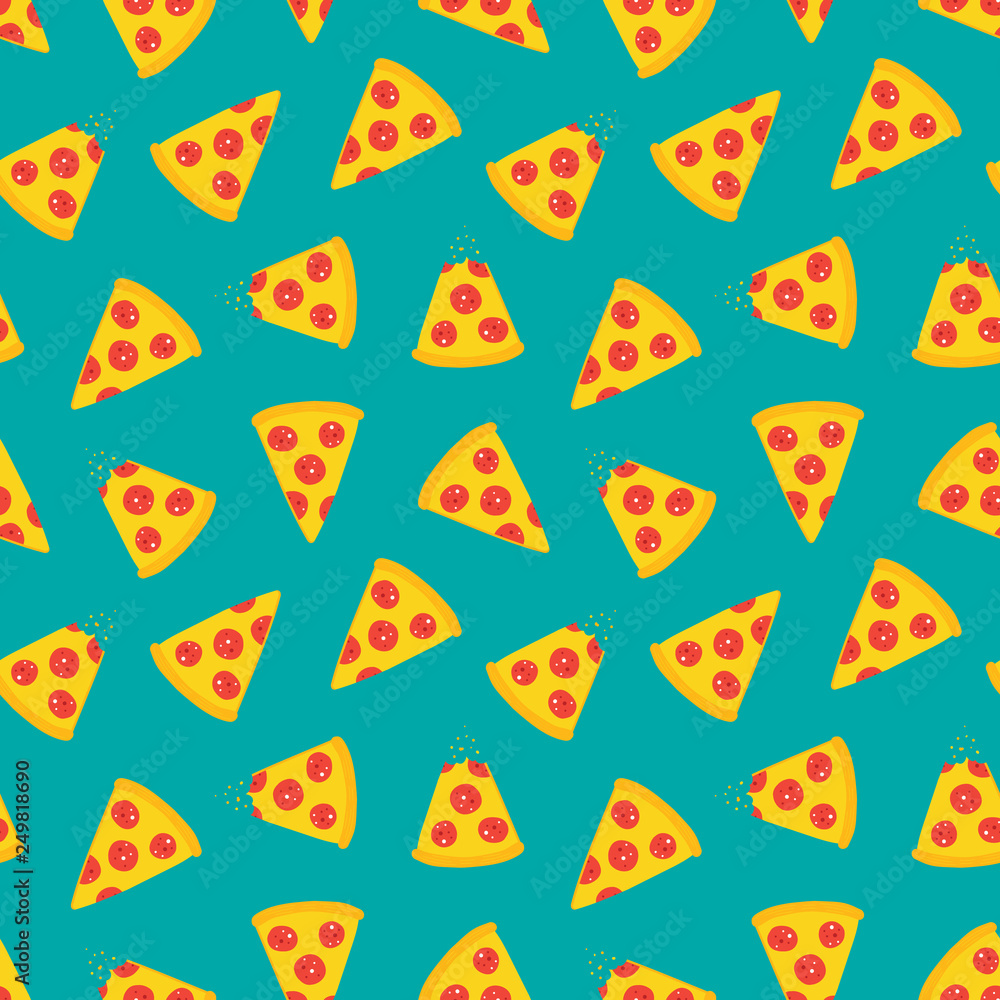 Vector cartoon style pizza slices seamless pattern background. Stock Vector