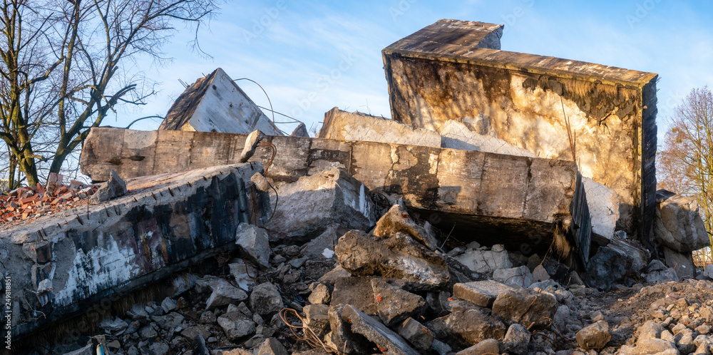 destroyed building - concret and metal debris of a destroyed building