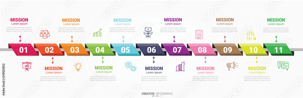 Fototapeta premium Presentation infographic gram, graph, presentation and round chart. Business concept with 11 options template with 11 options.