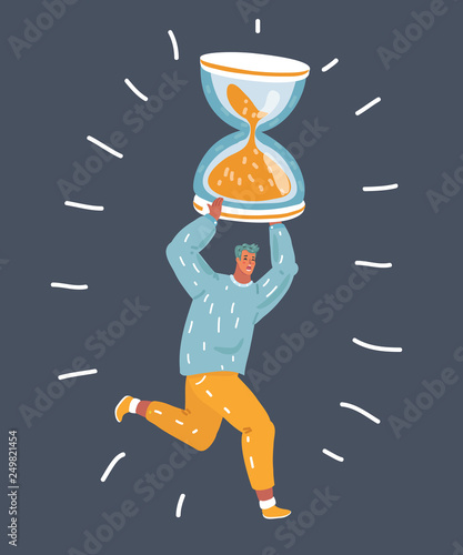 Woman hurry up and running with sand-glass.