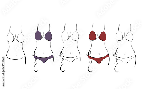 Women's swimsuits. Graphics. Female silhouette.