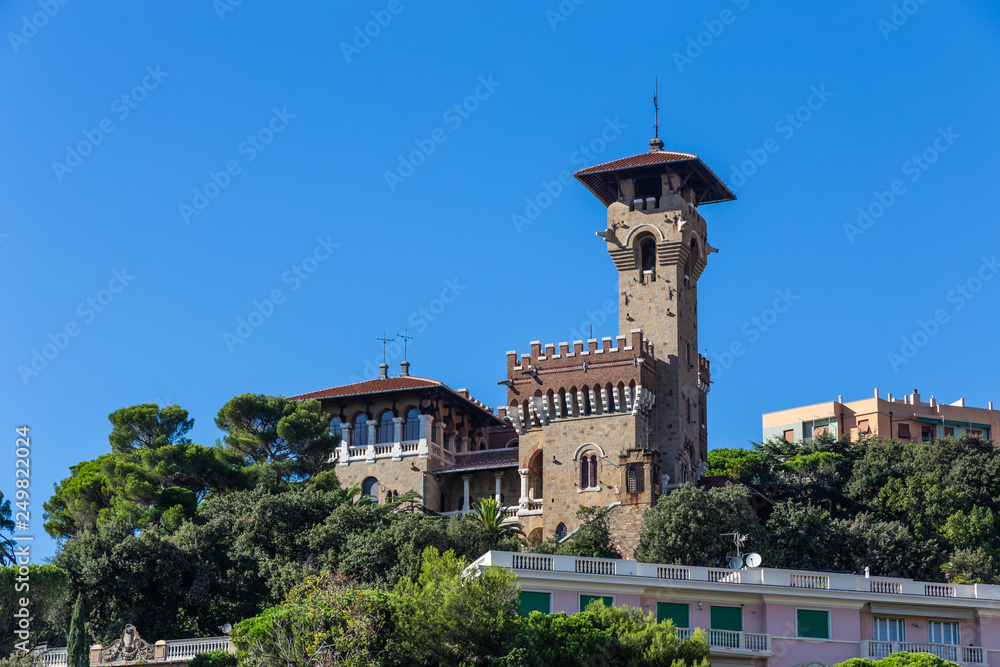 Watchtower at the top of the mountain in Genoa, Italy
