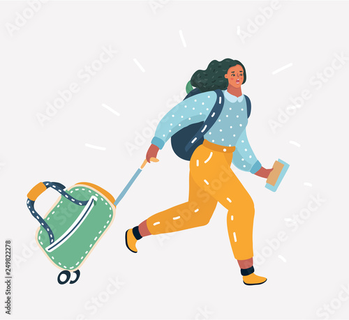 Woman is late for airplane.