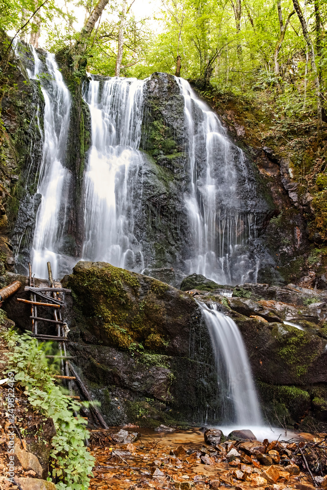 Fototapeta premium Landscape of Koleshino waterfalls cascade in Belasica Mountain, Novo Selo, Republic of North Macedonia
