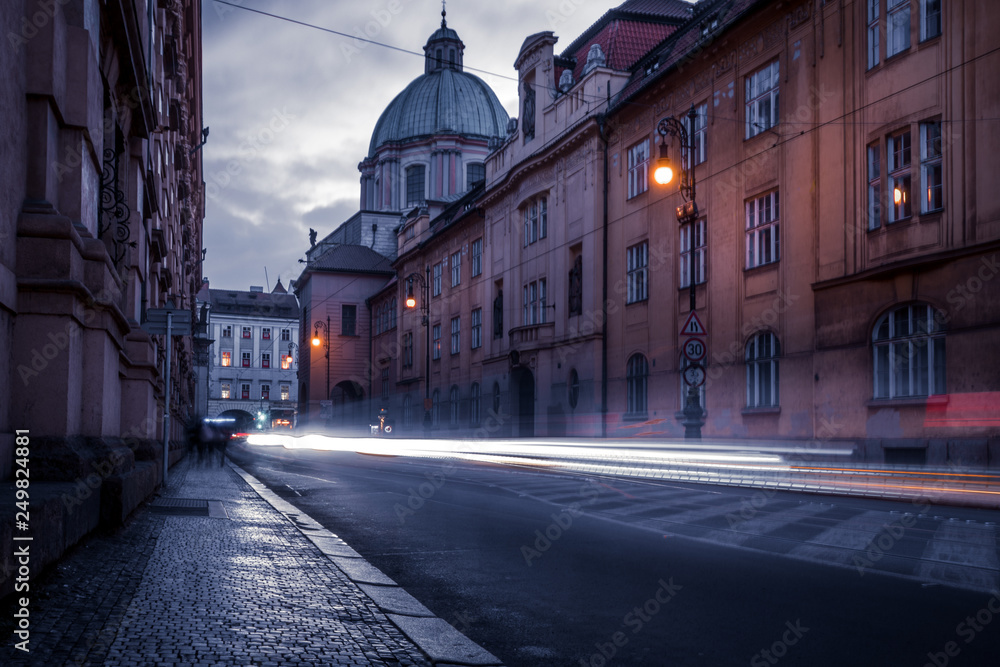 Prague street at night