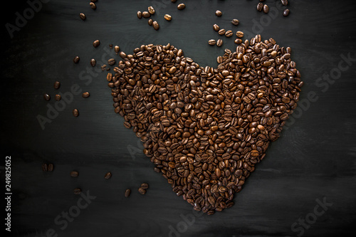 Coffee beans in the form of heart