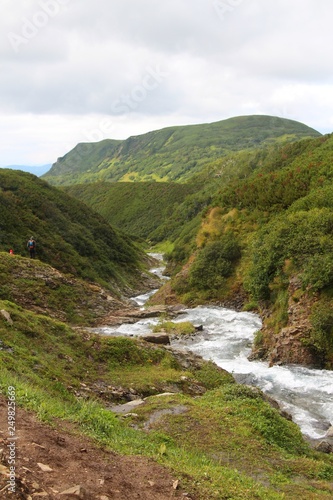 Mountain Tahkoloch river flows in the caldera of the extinct Vchkazhets volcano on the Kamchatka Peninsula, Russia.