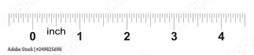 Ruler 4 inches. Metric inch size indicator. Decimal system grid. Measuring tool.