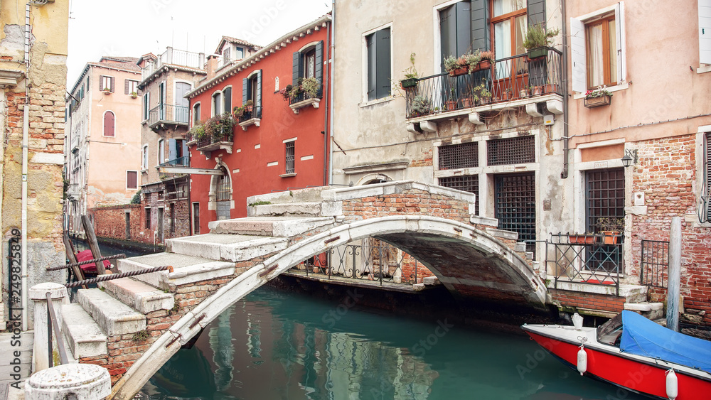 Canal and historic buildings in Venice, Italy