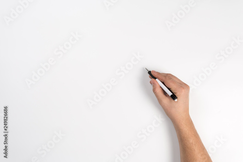Hand Holding a pen on white background