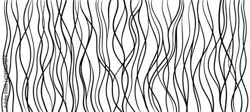 Wavy hand drawn pattern. Vertical doodle stripes, seamless abstract wave background, bamboo cloth. Vector line wood texture