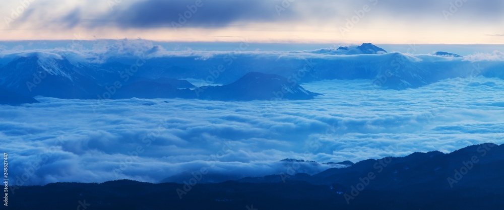 Julian Alps, Triglav National Park, Slovenia, Europe. Winter in the Julian Alps, first snow, mountain peak