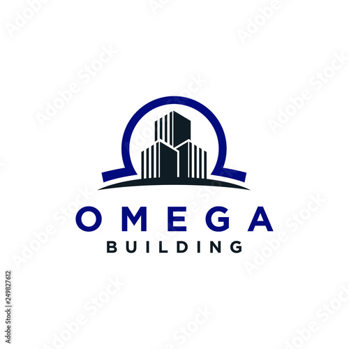  Awesome Omega Symbol With Building Lineart Vector Contruction Shape Logo Design